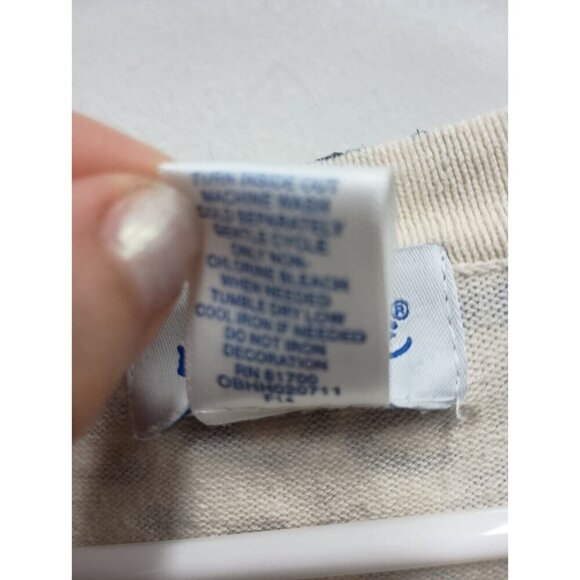 Vicki Wayne Womens Sweater 2X Off White Blue Animal Print Beaded V-Neck Pullover - Picture 6 of 8